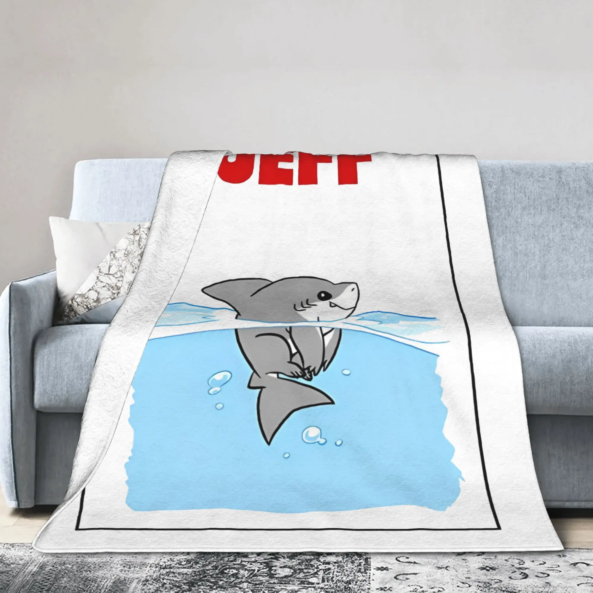 جيف لطيف القرش الكرتون بطانية أفخم مضحك لينة رمي بطانية للمنزل الربيع / الخريف