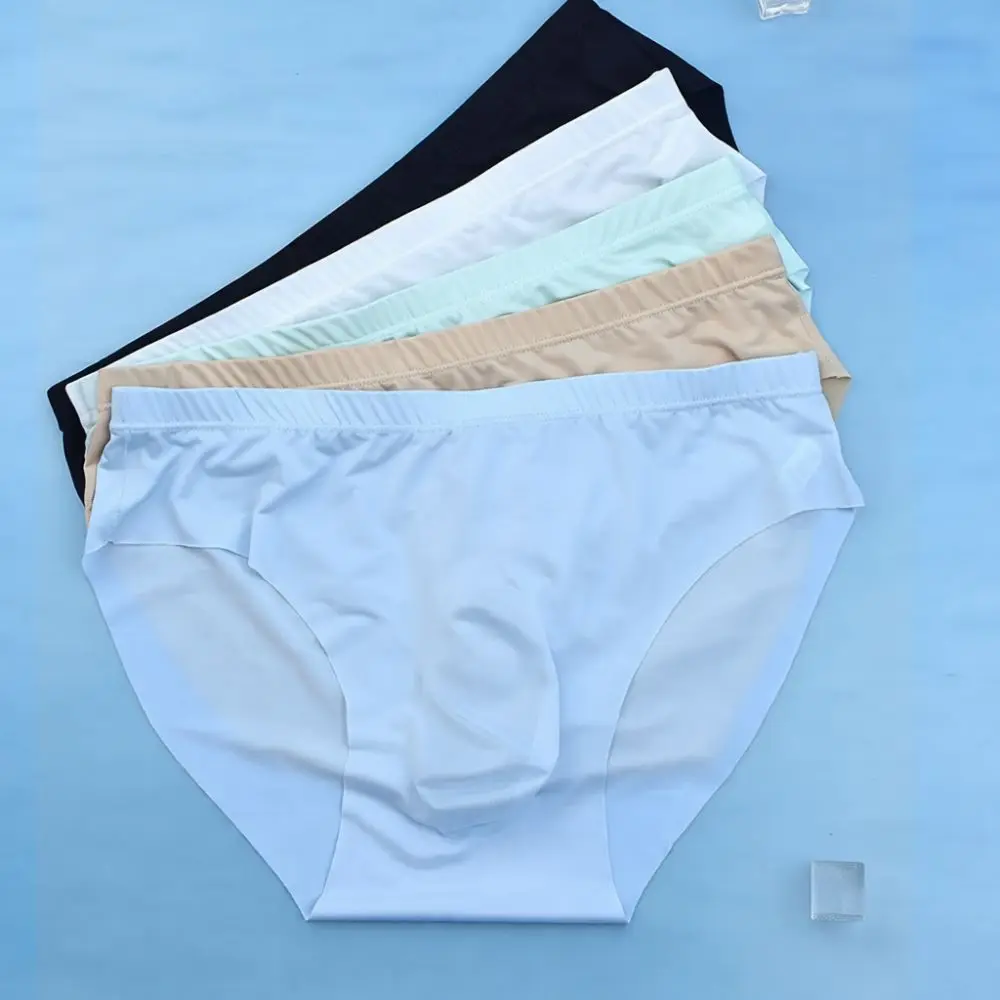 Mens Ice Silk Underwear Briefs Breathable Quick Dry Seamless Trunks Soft Low Rise Comfortable Summer Male Bikini Underpants Thin