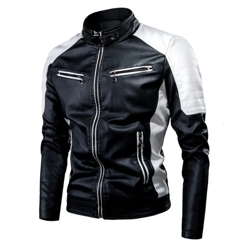 Vestes en cuir de moto à col montant pour hommes, coupe couvertes, cuir PU, qualité combinée, nouvelle mode masculine, automne, vestes