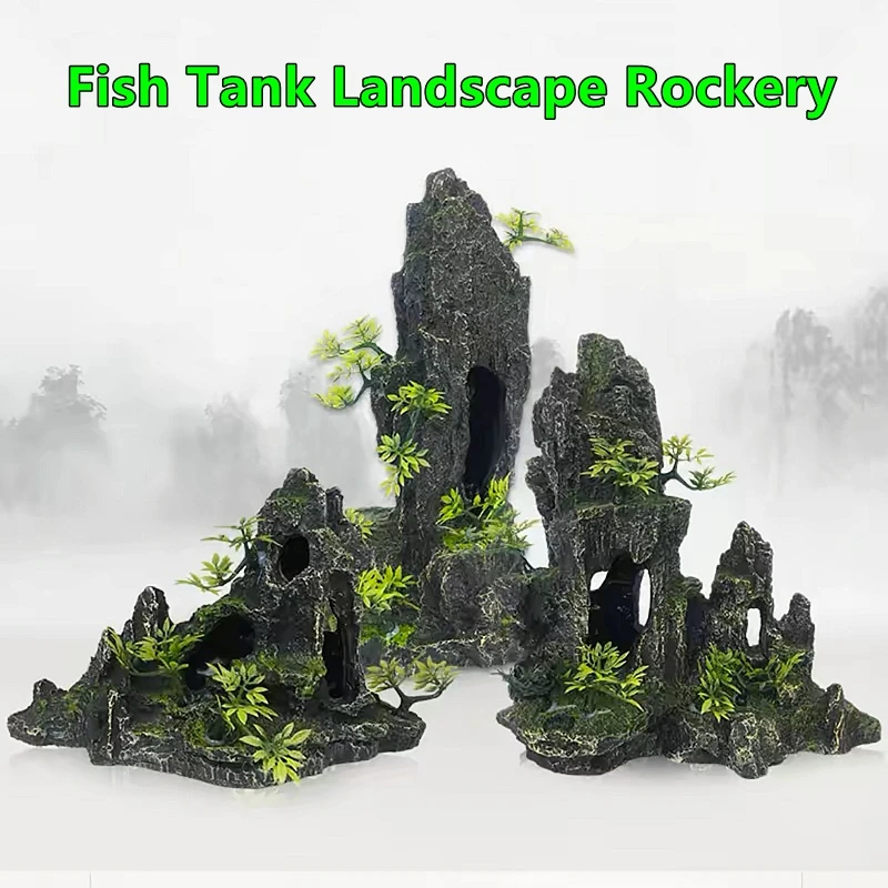 

Artificial Resin Rockery Ornaments for Fish Tank Fake Tree Jungle Bird House Aquarium Accessories 1PC