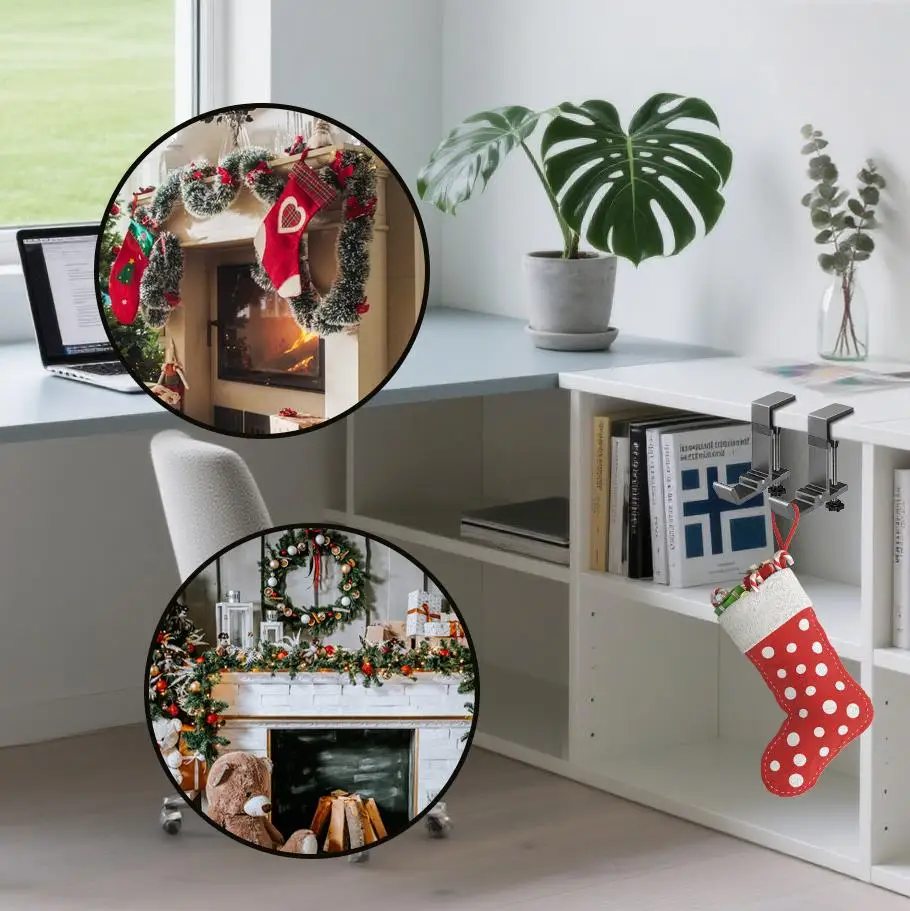 Ganchos de metal para lareira, guirlanda, para meias de natal, ganchos dobráveis para sala de estar, janela, cabo de inverno, ano novo