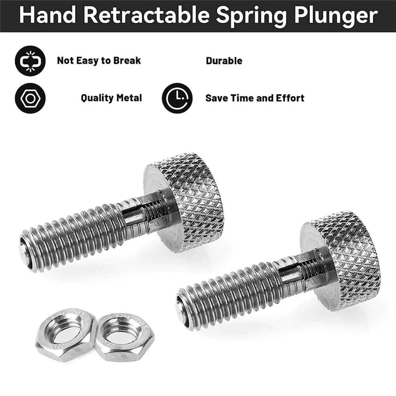 Hand Retractable Spring Plunger with Knurled Handle Lock M6 Release Pins Kit 1/4Inch-20 Size 0.500Inch Length Thread