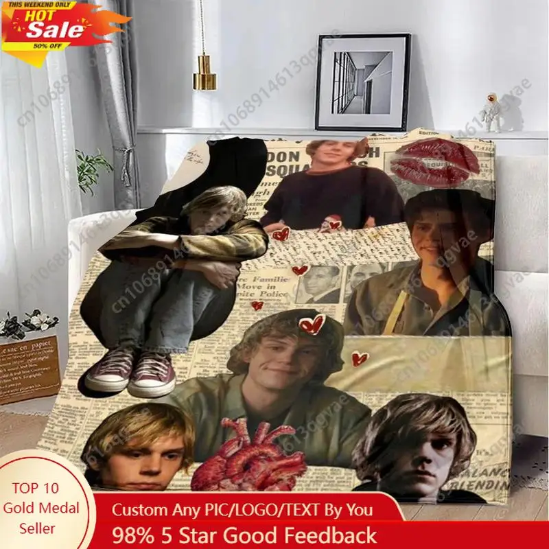 Cute Evan Peters Movie TV Printed Blanket Picnic Blankets Warm Blanket Soft and Comfortable Blanket Home Travel Birthday Gift