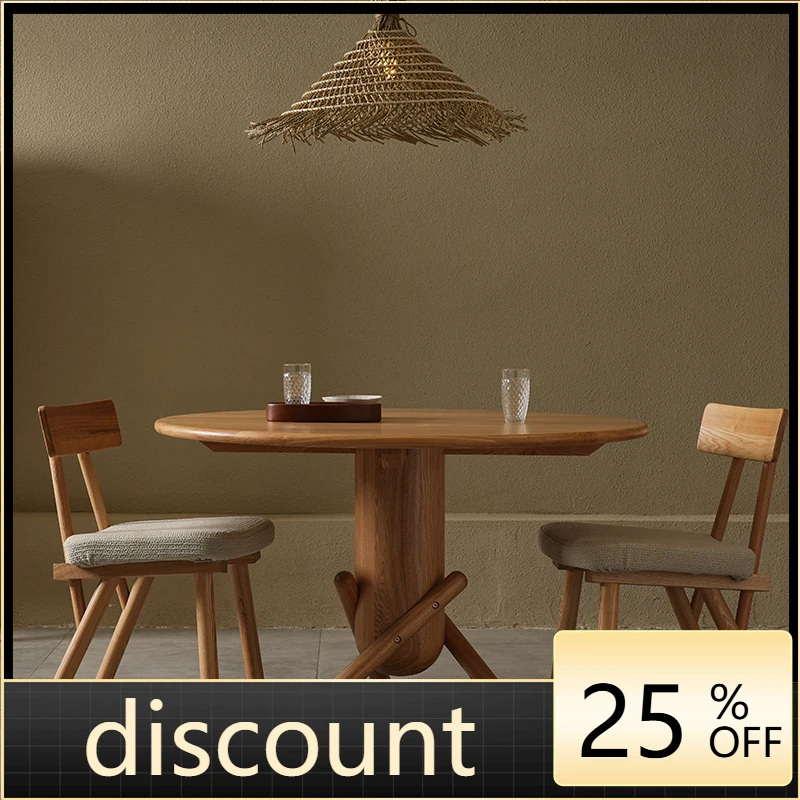 LMM French retro all-solid wood dining table household simple small apartment round table