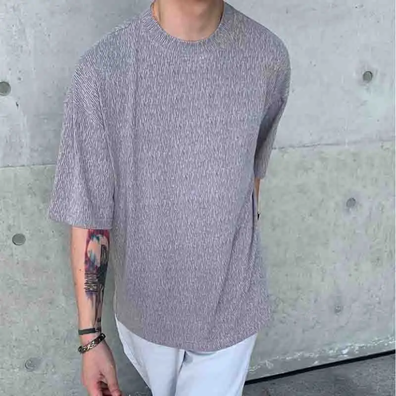 Summer Draped O Neck Men T Shirts Casual Loose Fashion Harajuku 2xl Oversized Punk Clothing Comfortable Soft Black Gray Apricot