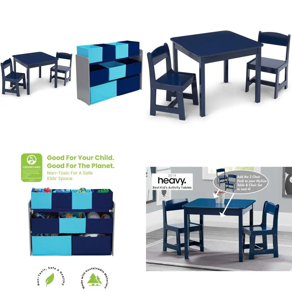 

Children's Furniture Set: Blue and Grey Table & Chair with Storage Bins