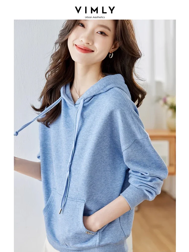 Vimly Women's Hoodies 2023 Autumn Casual Loose Pullovers Cotton Blend Drawstring Long Drop Sleeve Tops Hooded Sweatshirts M2720