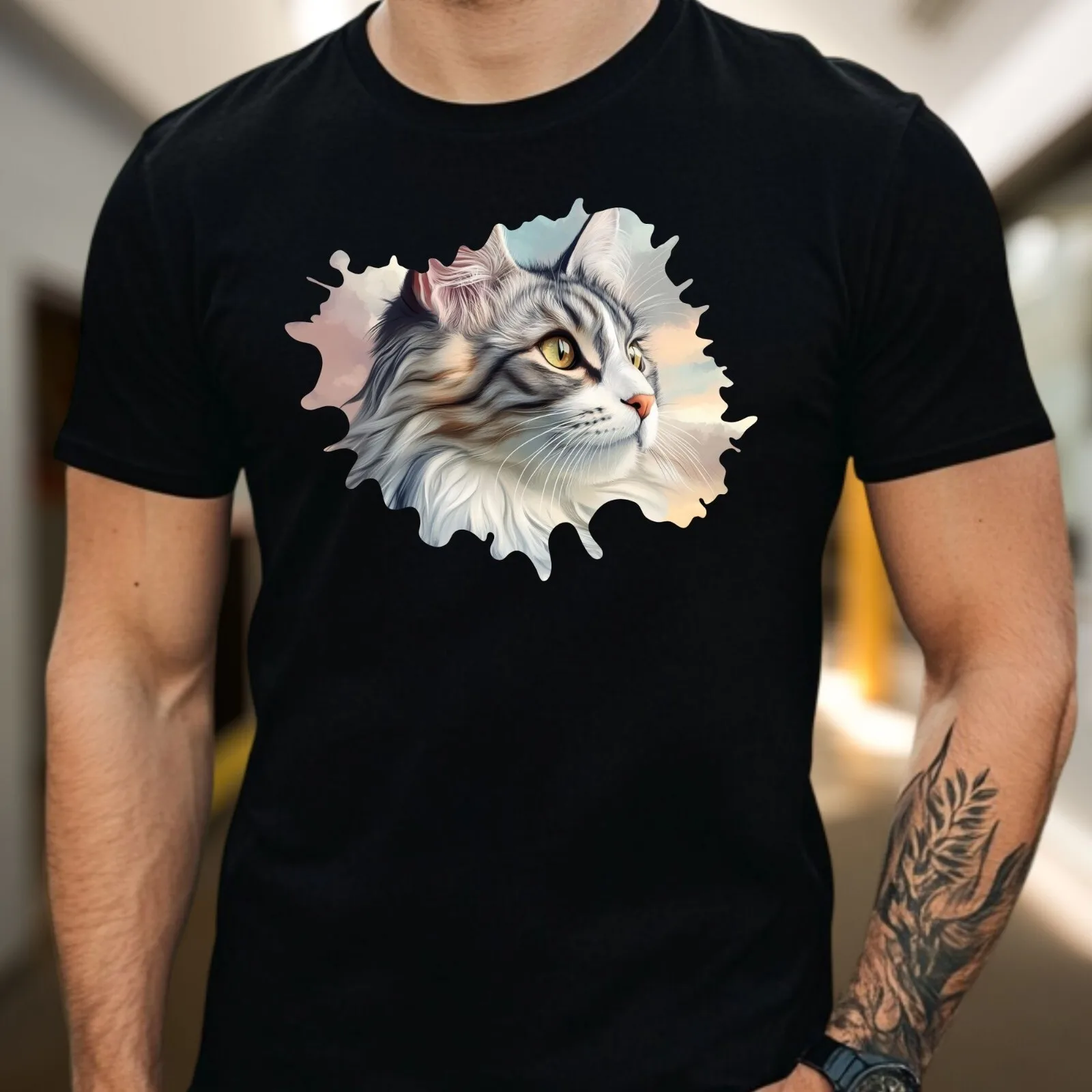 Herren-T-Shirt aus Baumwolle mit Maine-Coon-Katzen-Print, Größe XS bis 5XL