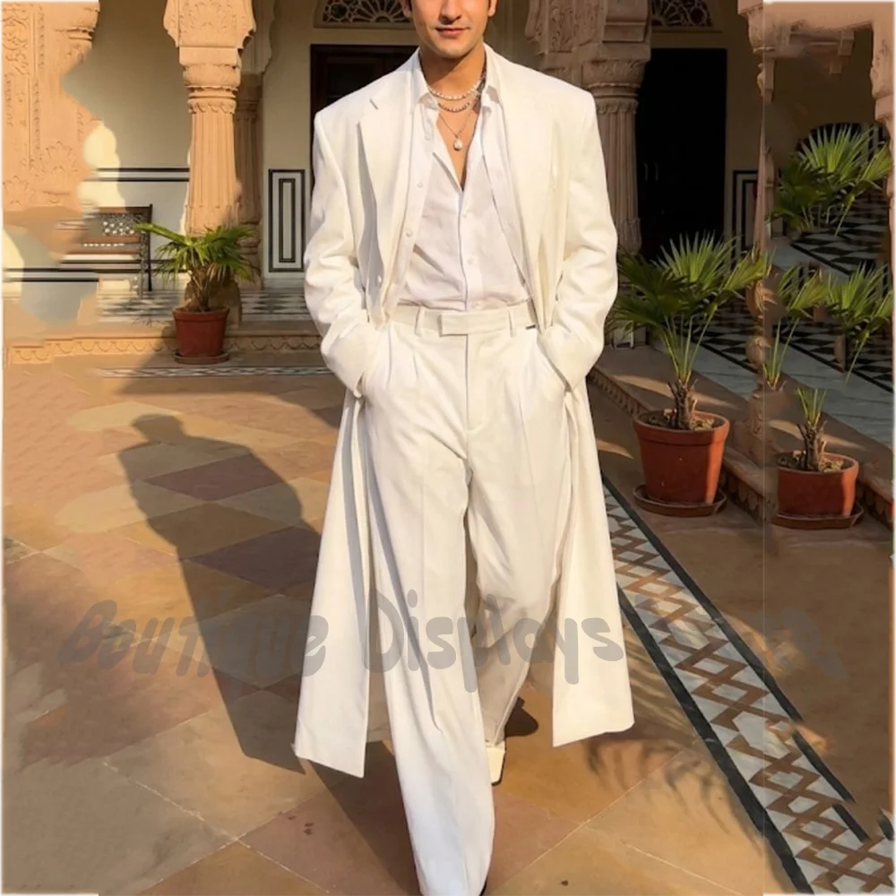 

Tailored Men 2 Piece Set Oversized Notch Lapel Double Breasted Long Blazer Pants Formal Business Groom Prom Party Outfit Costume