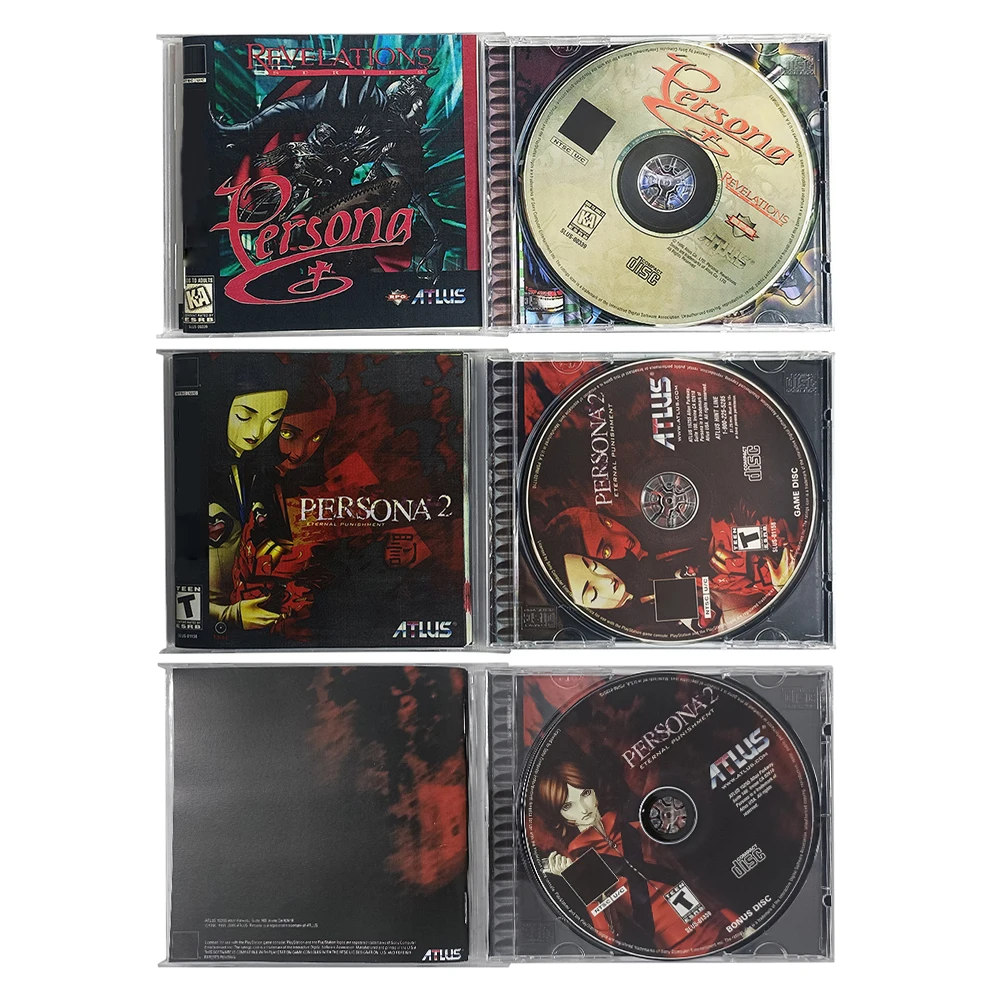 PS1 Persona Series Console Station com Cópia Manual do Disco, Fundo Preto Desbloquear, Driver Óptico Retro, Parte Do Jogo De Vídeo