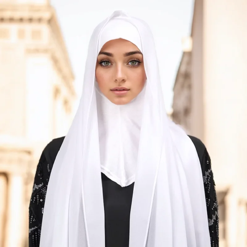 2 pçs novo chiffon instantâneo hijab com undercap envoltório feminino cachecol xale underscarf sólido muçulmano hijab camisa modal tampas internas