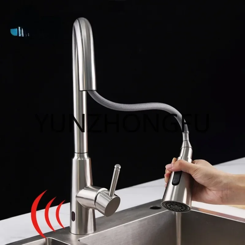 modern touchless smart pull out 304 stainless steel automatic sensor kitchen faucet sink tap