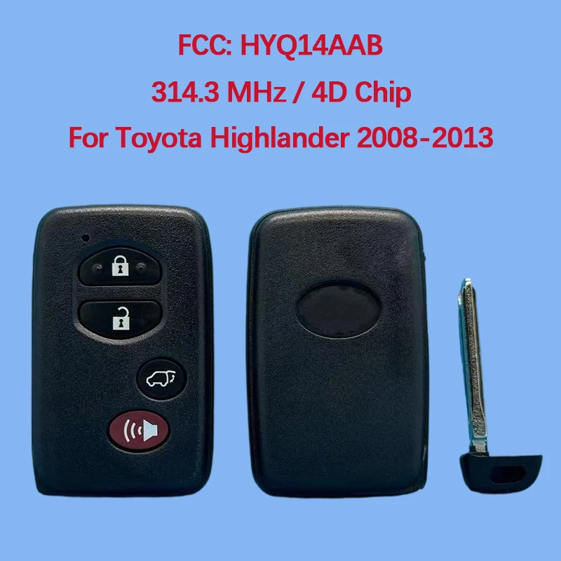 

CN007204 Сменный 4-кнопочный смарт-брелок с чипом 4D 433 МГц PN 271451-0140 FCC HYQ14AAB 89904-48110 для Toyota Highlander 2008+