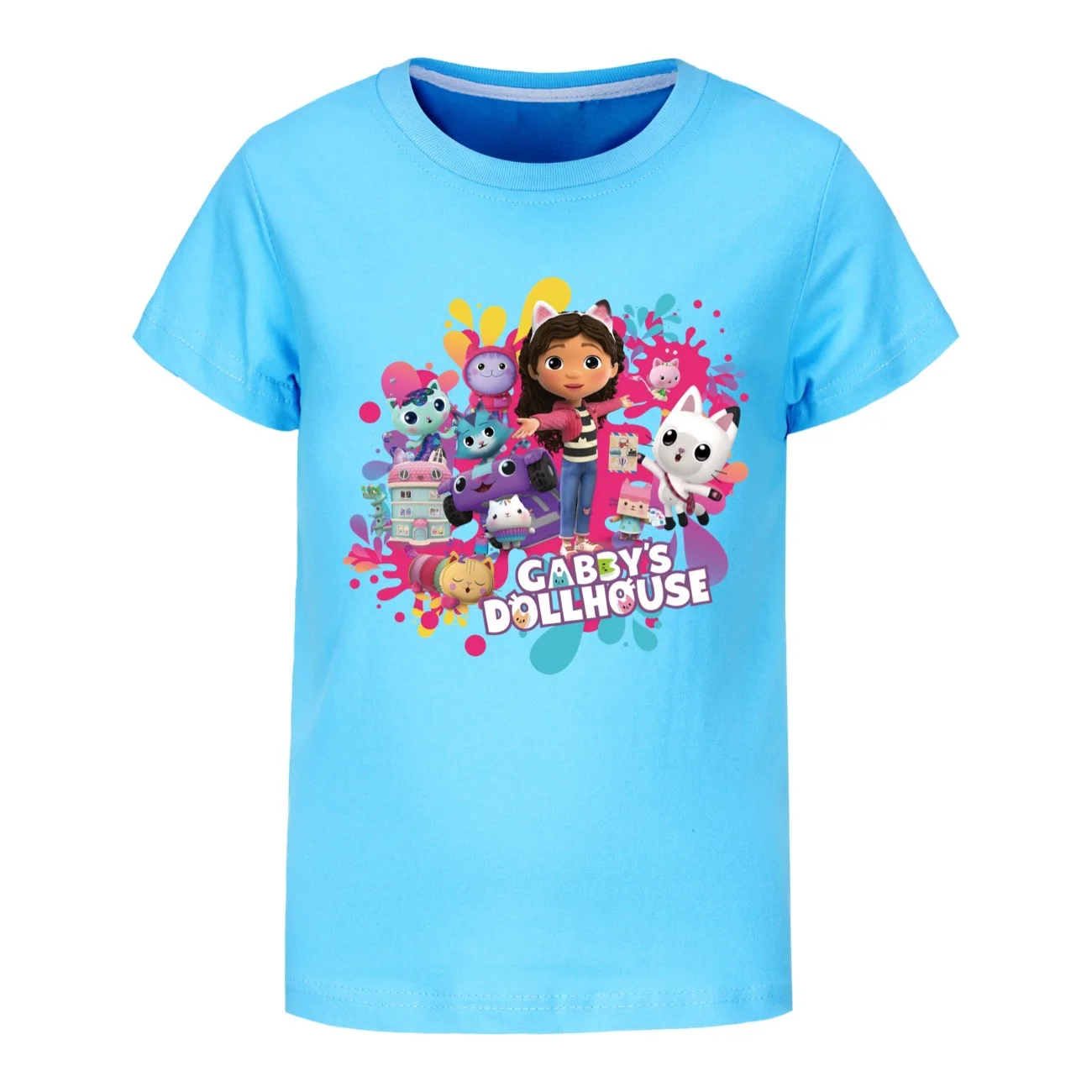 Kawaii Gabbys Dollhouse T-shirt for Baby Girls Gabby Cats T Shirts Kids 2024 Summer Tee Boys Short Sleeve Tops Children Clothing