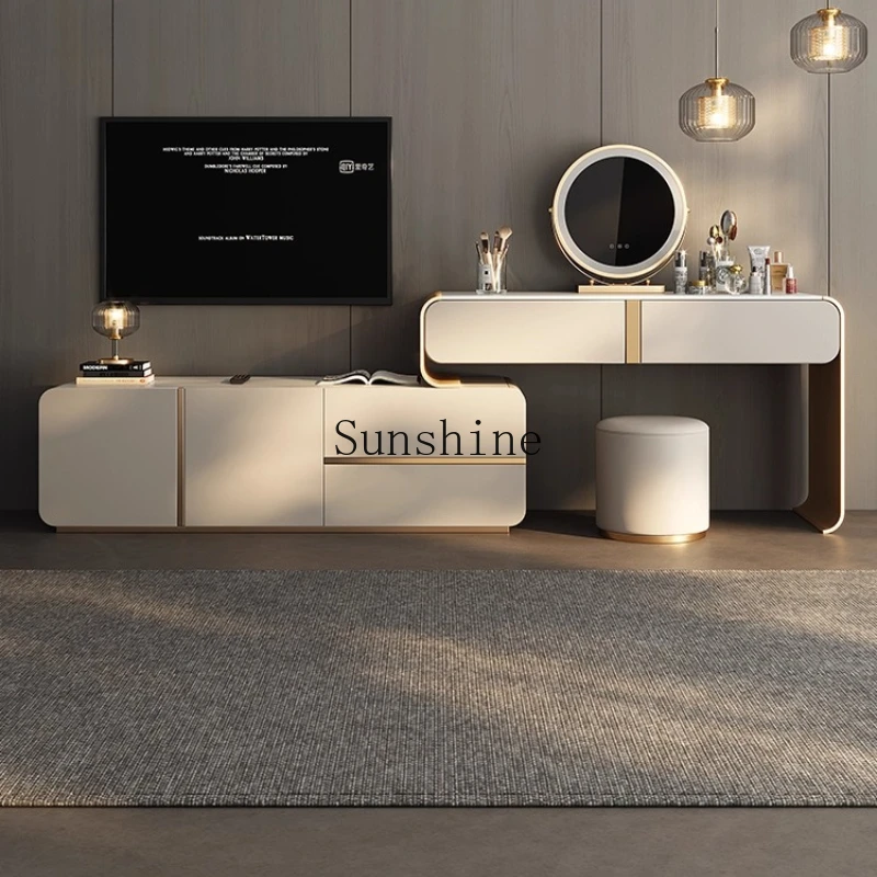 

Bedroom simple modern light luxury desk dresser chest cabinet integrated solid wood rock slab