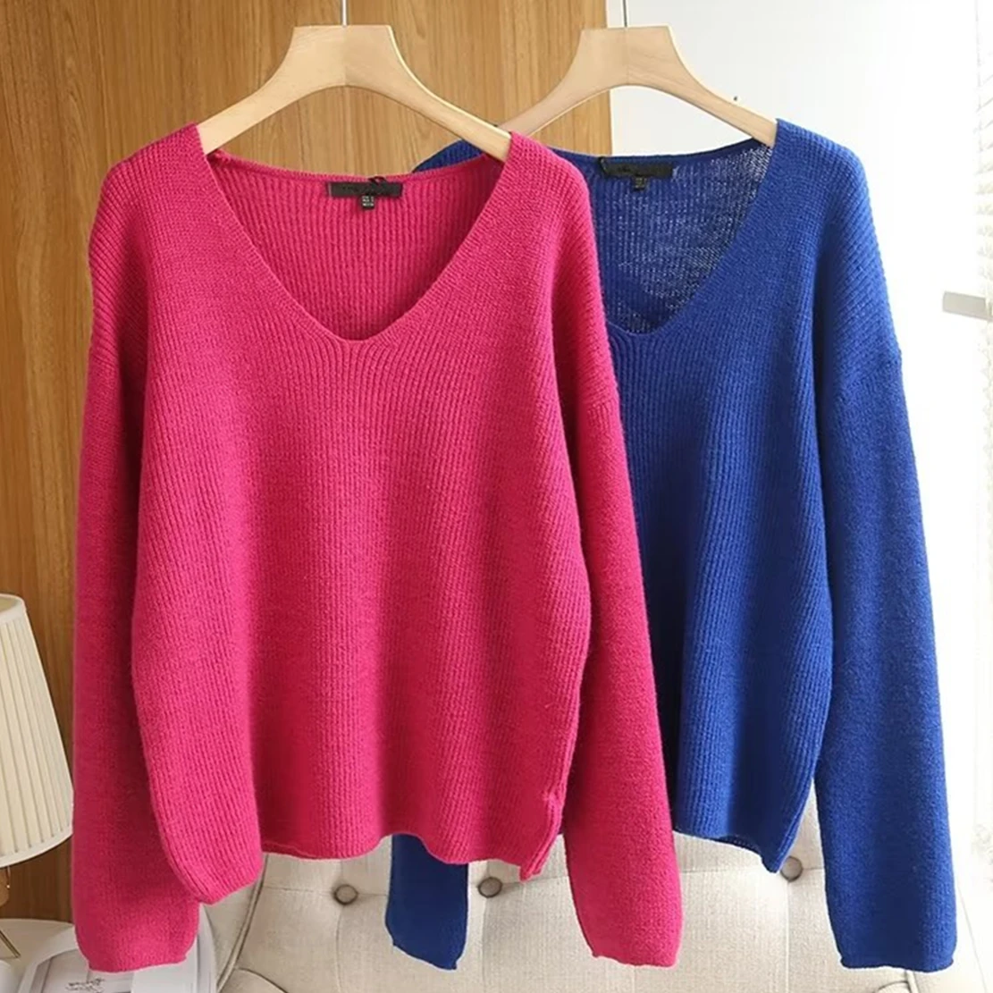 Jenny&Dave Fashion Office Lady Elegant V-neck Pullover Wool Sweaters Women