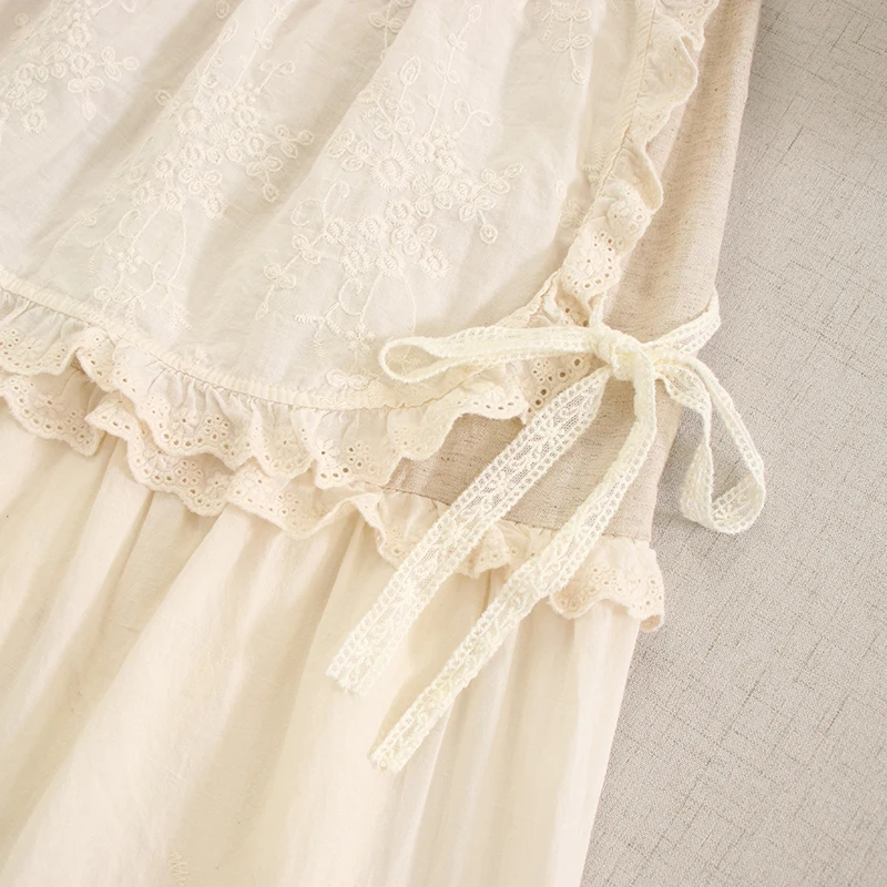 Japanese Sweet Lolita Mori Girl Hollow Out Embroidery Bandage Patchwork Skirts Women Spring Casual Loose A-Line Cotton Skirts