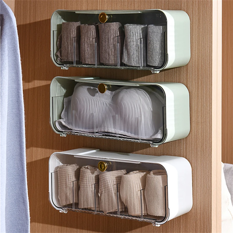 5 Grids Wall-Mounted Socks Storage Box Multifunctional Wardrobe Organizer Plastic Drawer Underwear Underpants Clothes Organizers