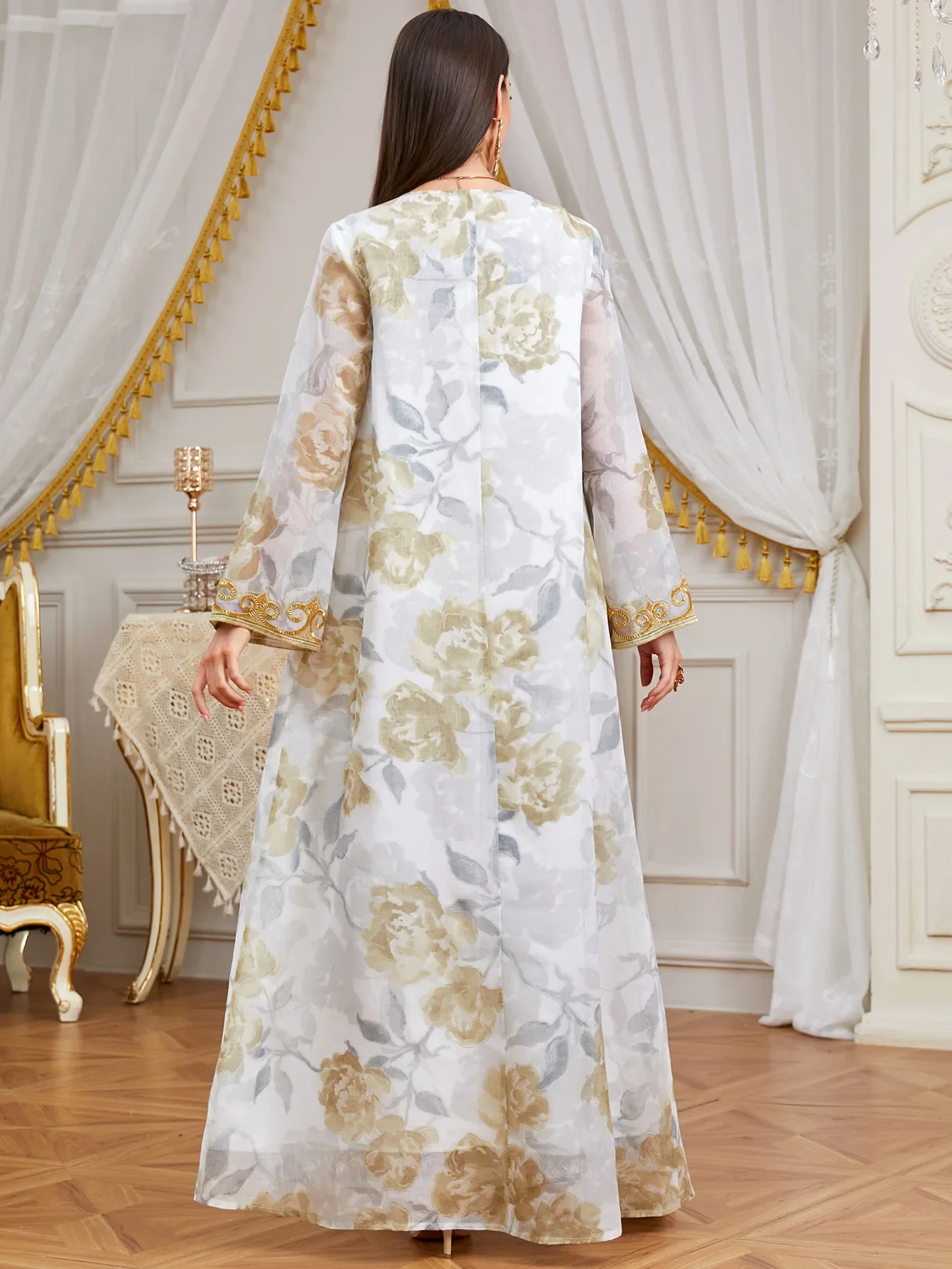 

2026 Eid Muslim Abaya Floral Print Long Dress Elegant Modest Islam Clothing Dubai Abbayas for Woman Party Dresses Jalabiya Gown