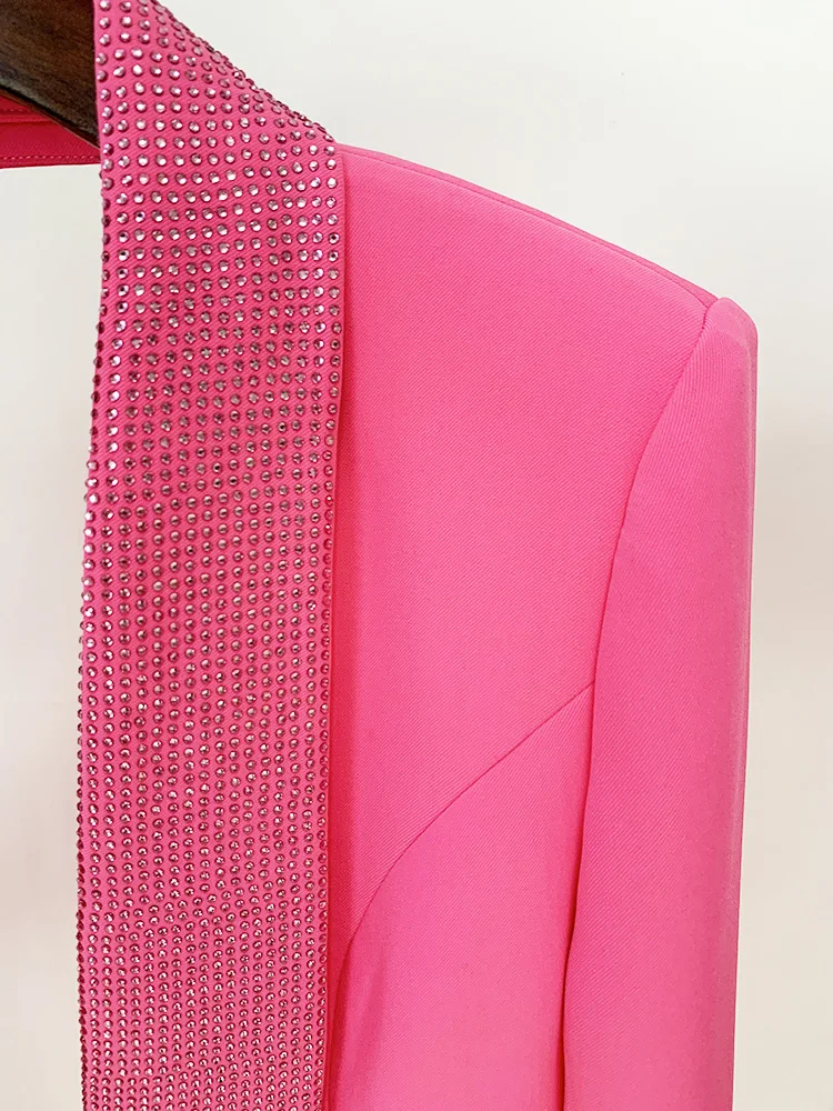 Imagem -05 - Blazer de Costas Abertas Longas sem Costas Rosa Diamante Quente Gola v Profunda Sexy Cabolsa Longo Mini Blazer Vestido Nova Moda 2023