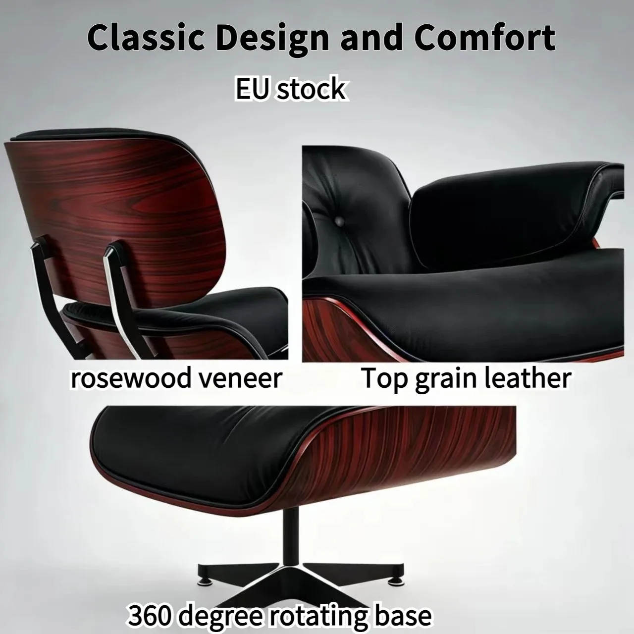 Sillón Reclinable Clásico de Cuero Genuino con Otomana Gratis, Sillón Giratorio, Mueble de Descanso, Conjunto Premium para Sala de Estar