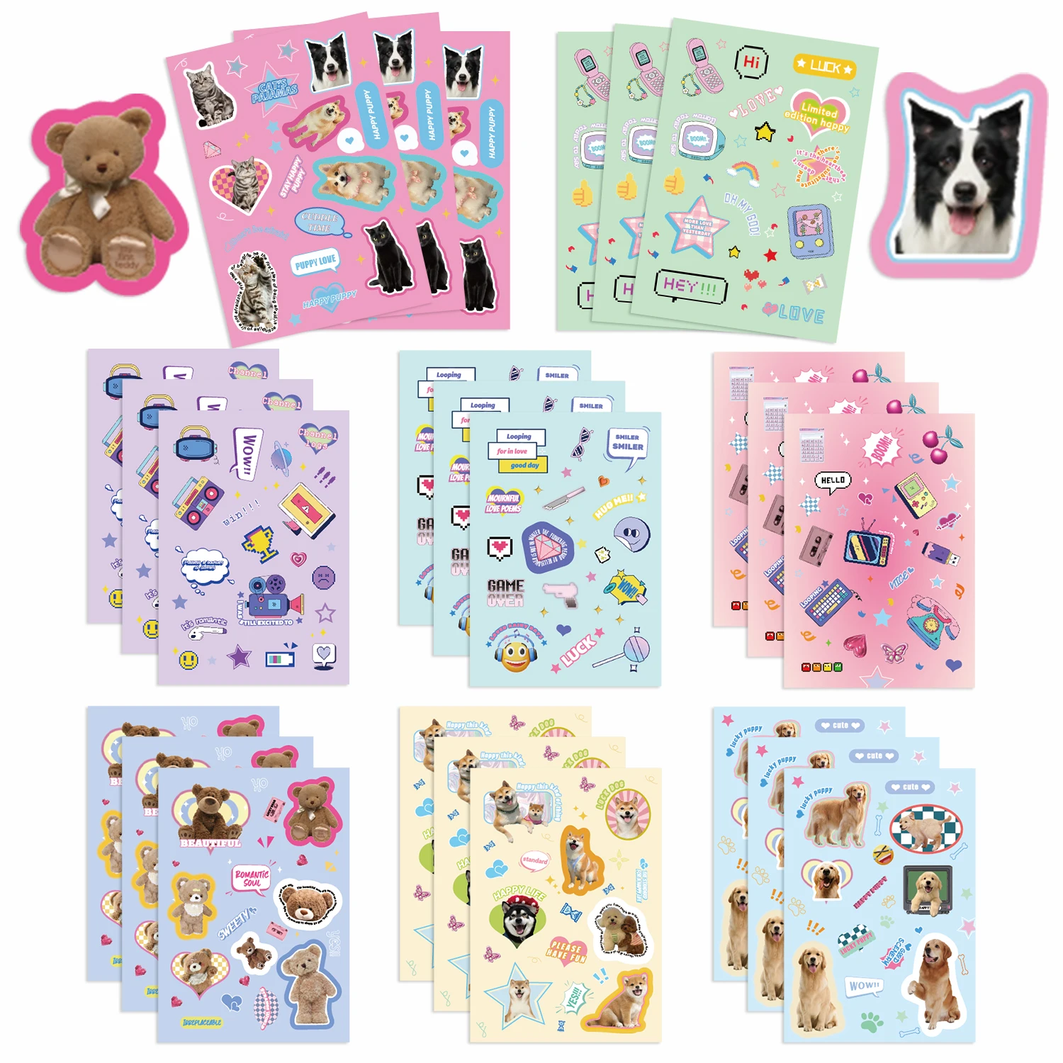 

8/16/32pcs Pets Dog Bear Stickers Make-a-Face Assemble Funny Cartoon Decal Assemble Puzzle Ins Sticker Toy Children Kids Gift ﻿