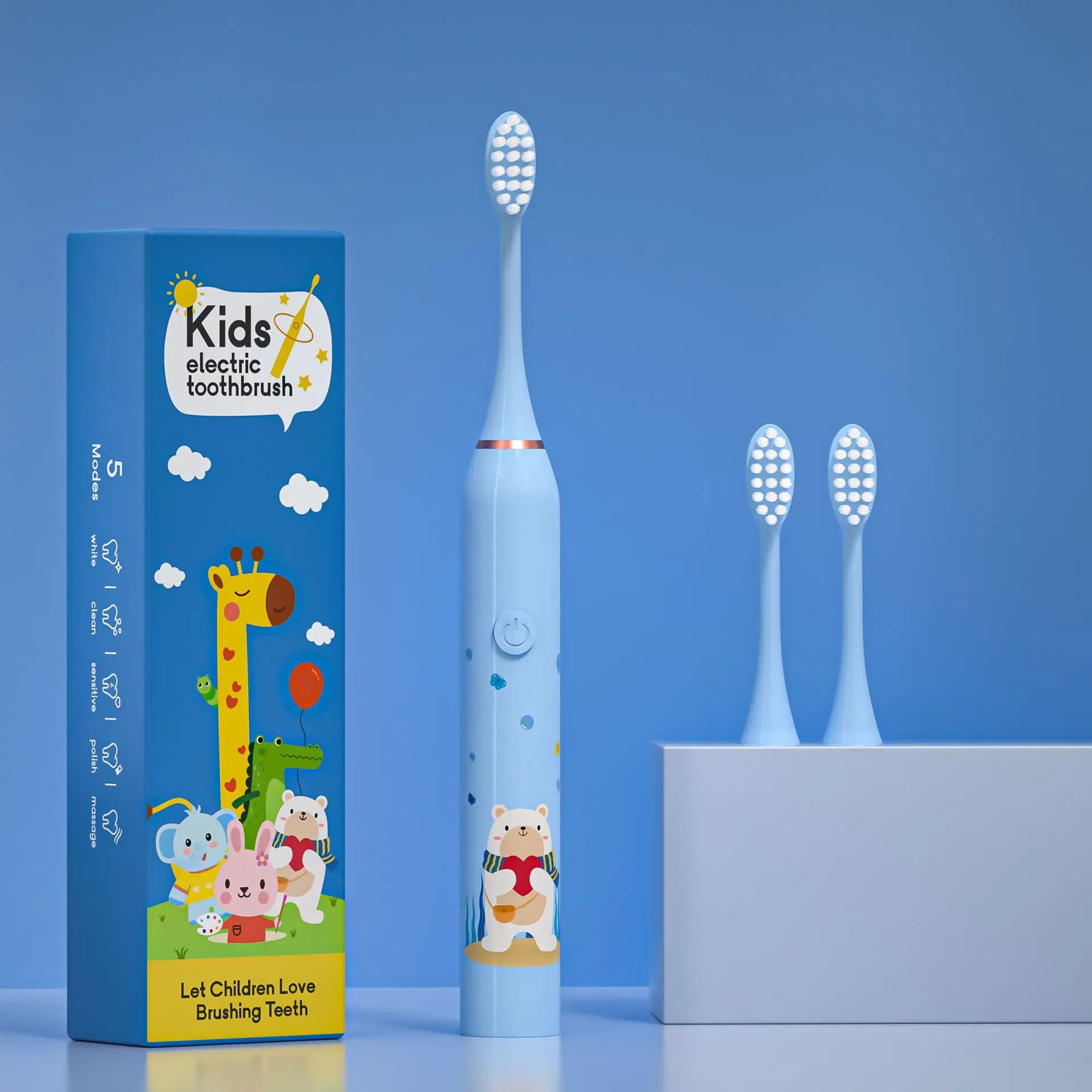 Bàn Chải Đánh Răng Điện Trẻ Em Sạc USB Âm Răng Bàn Chải Hẹn Giờ Thông Minh 5 Chế Độ IPX7 Chống Nước Hoa Văn Hoạt Hình Cho Trẻ Em
