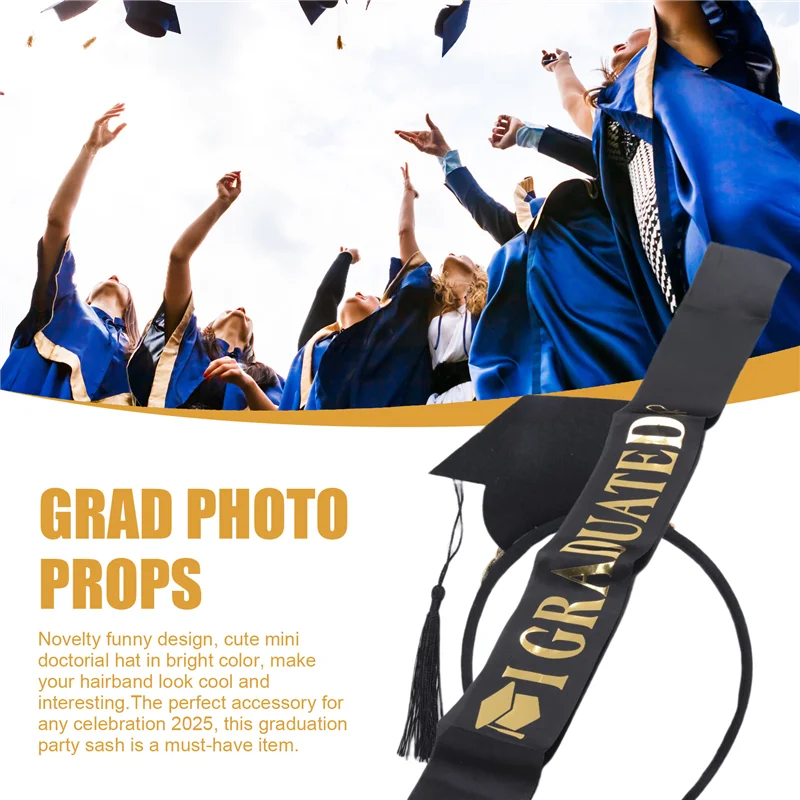 ABKI-1Set, повязка на голову с градиентной кепкой, постепенный атласный пояс, 2024, принадлежности для украшения выпускного вечера, реквизит для фотосессии, мини-капелюшок бакалавра