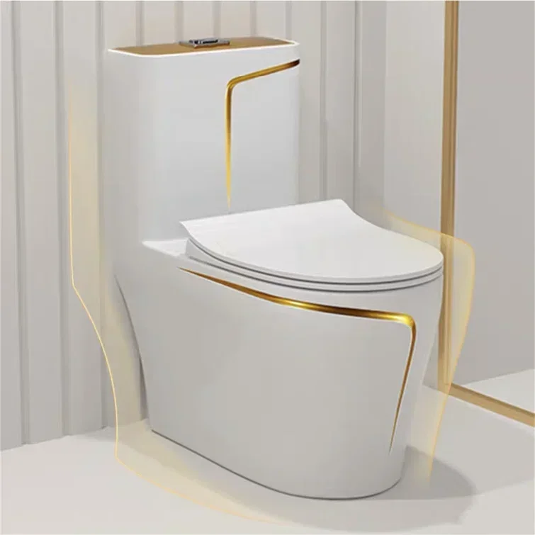 Sanitarios Inodoros Wc Gold Line Design Bathroom Ceramic One-Piece Gold White Colored Toilets Bowl