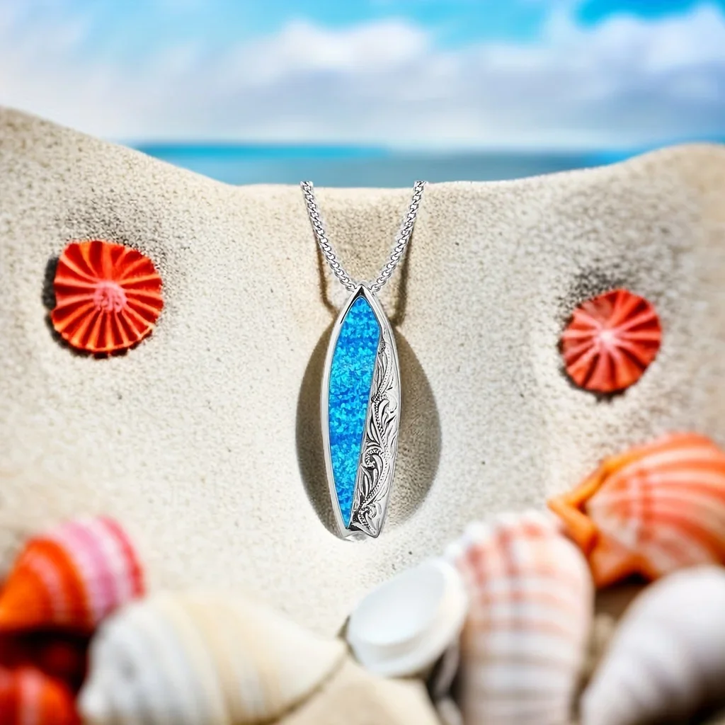 قلادة على شكل لوح ركوب الأمواج البحري، قلادة ركوب الأمواج من العقيق الأزرق للنساء، سلسلة قابلة للتعديل بموضوع المحيط، هدية مجوهرات للشاطئ بسيطة