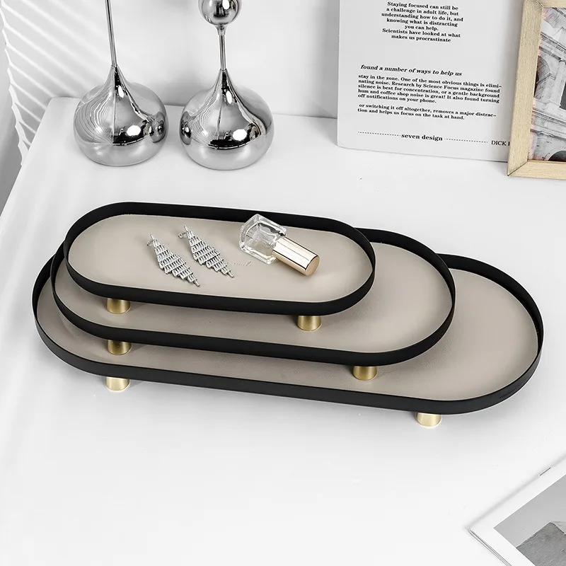 Wrought Iron Velvet Tray | Luxury Entryway Organizer W/ Leather Accent | Stackable Jewelry Display | Multi-Level Table Sculpture