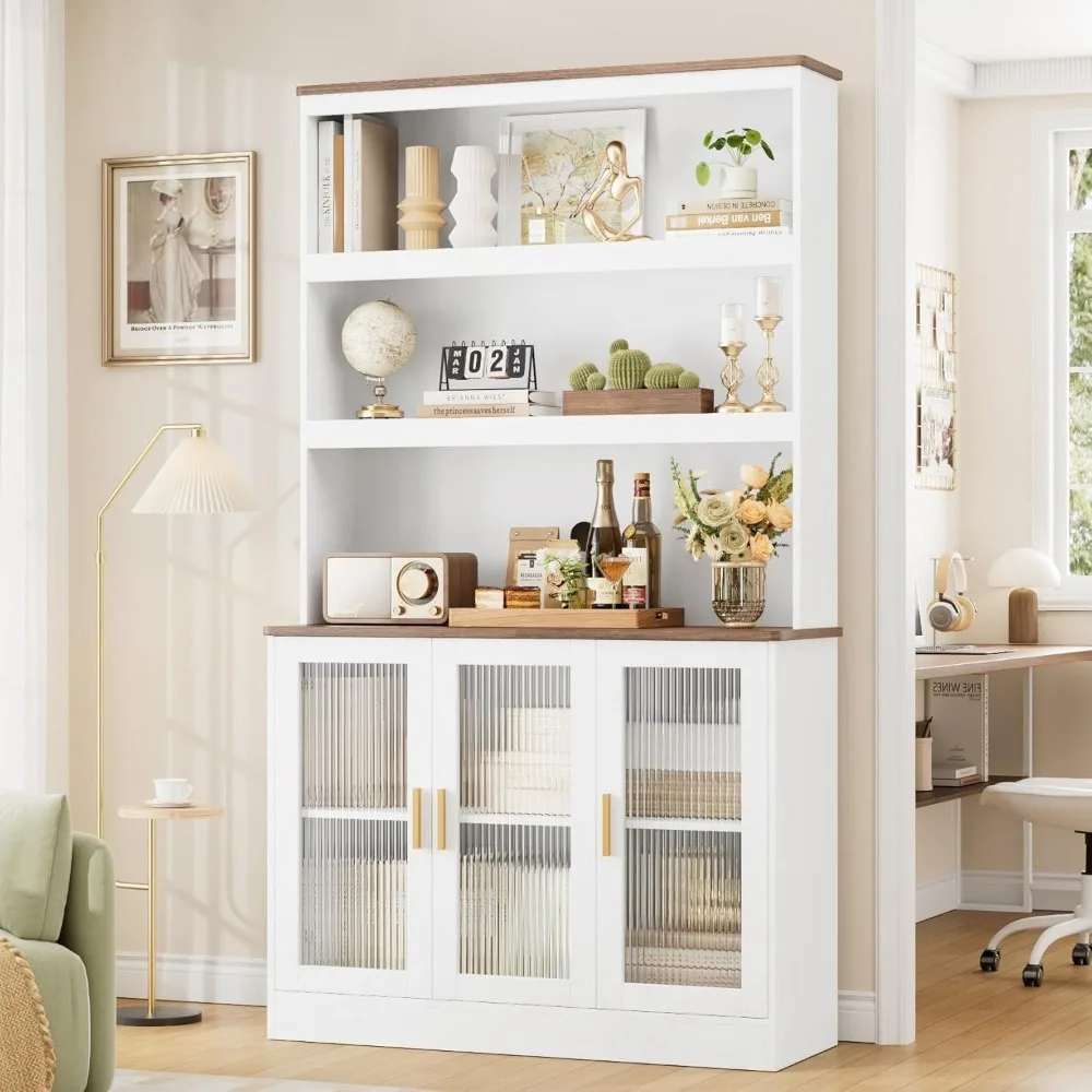 خزانة تخزين طويلة، خزانة مخزن المطبخ 73 بوصة مع أبواب، رف مفتوح لخزانة المطبخ، خزانة كتب طويلة من 5 طبقات مع مساحة تخزين لـ #1