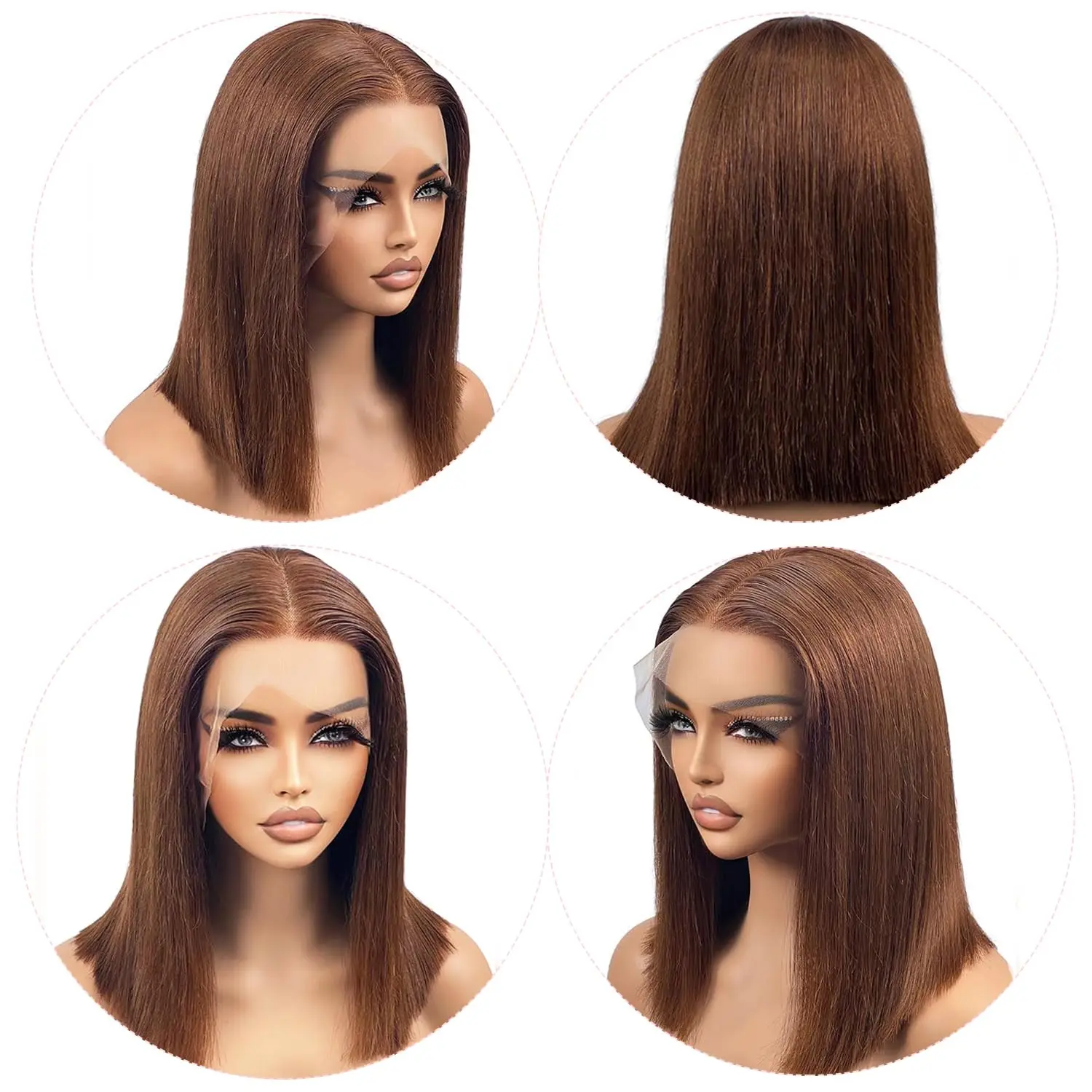 Wig Bob lurus rambut manusia coklat 13 × 4 renda depan rambut manusia Wig pendek untuk hitam wanita 150% kepadatan rambut manusia #4 Wig Bob