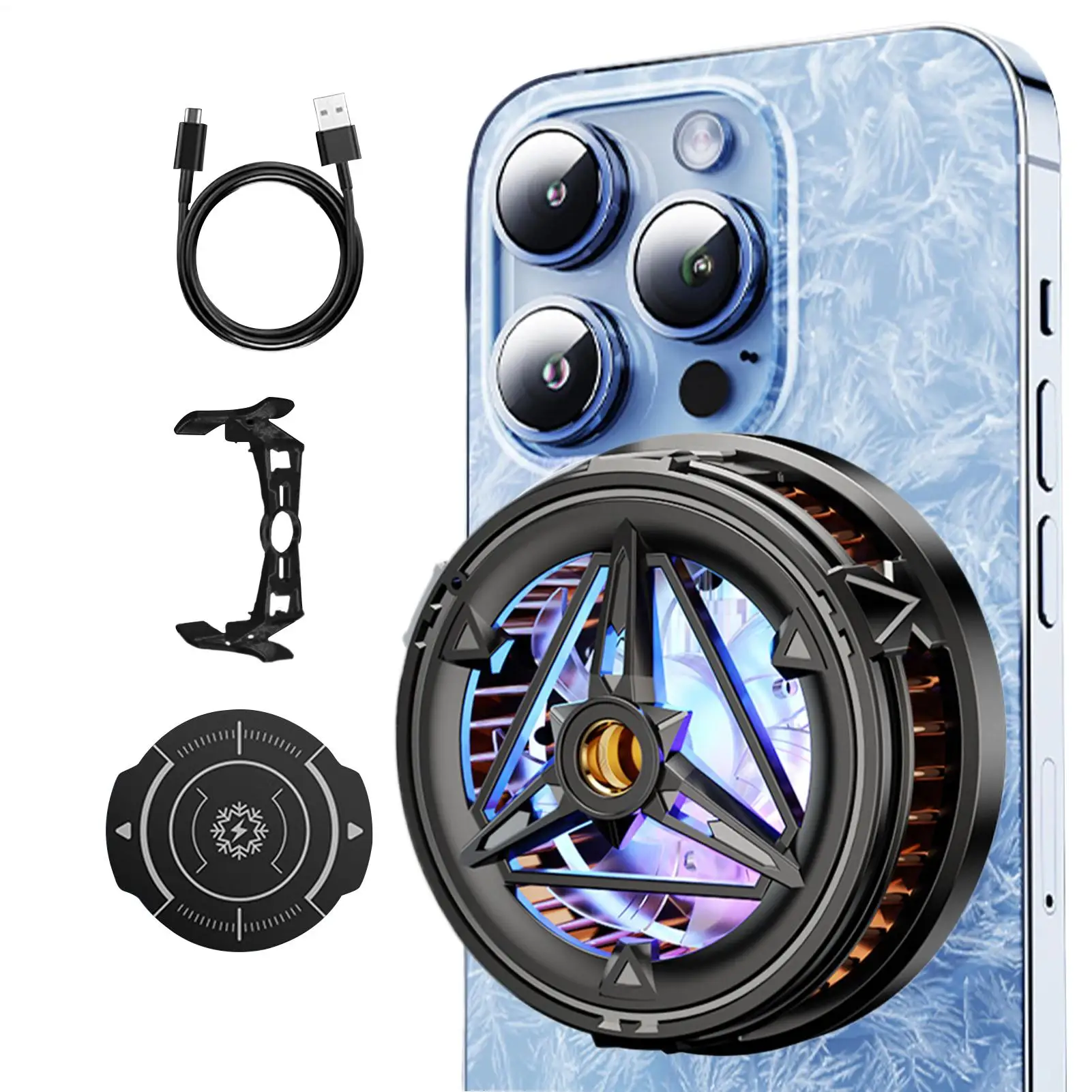 Phone Cooling Fan Rechargeable Fan Magnetic Phone Cooler With Temperature Display&Light For Mobile Game Live Streaming Outdoor
