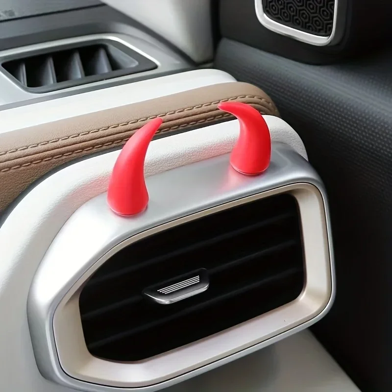 2Pcs Car Mini Steering Wheel Devil Corner Decor Stickers, Cute Creative Dashboard Air Vent Ornaments for Vehicle Interior