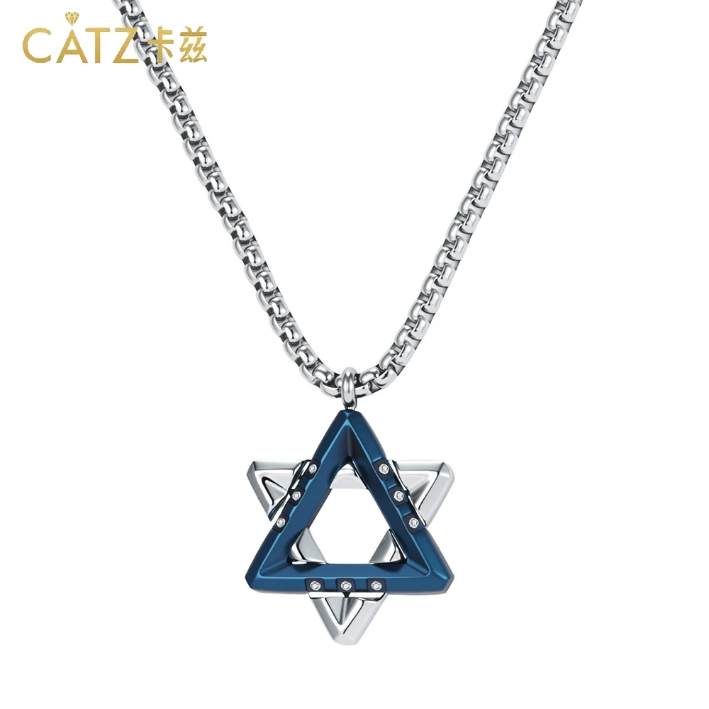 

CATZ Stainless Steel Jewish David Star Pendant Necklace, Hip-Hop Three-Dimensional Hexagonal Star Inlaid Zircon Men'S Pendant