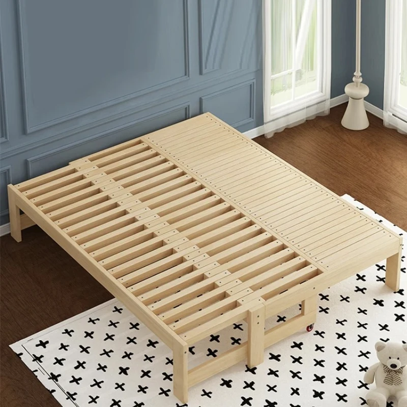 ^Solid wood retractable semi-pull-out bed living room small apartment tatami simple lunch break single folding dual-purpose sofa