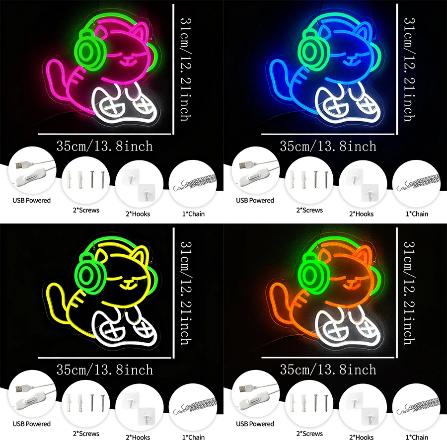 Cat Game Machine Led Neon Sign, Interesting Cartoon Icon, Used For Bedroom, Game Room, Bar Club, Birthday Party, Man Cave Decor.