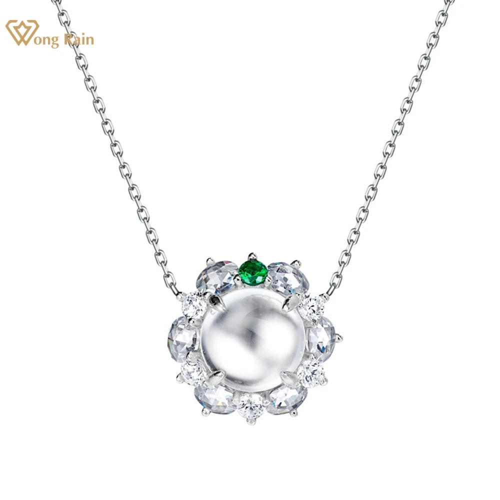 Wong Rain 100% 925 Sterling Silver Natural Jade High Carbon Diamond Gemstone Necklace Pendant Fine Jewelry for Women Wholesale