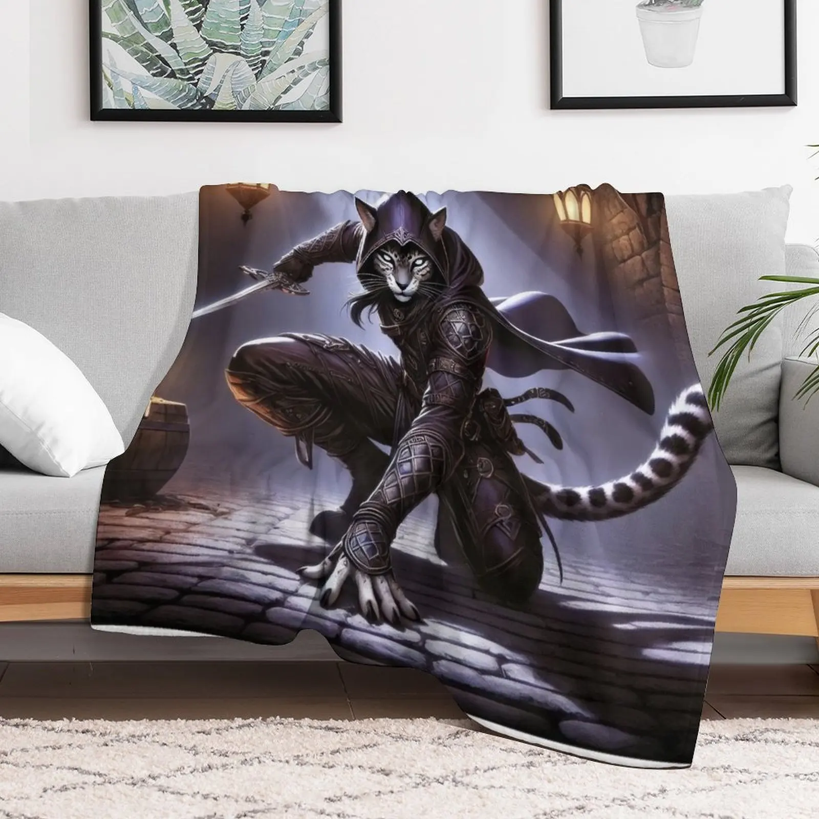 Tabaxi Assassin Rogue Throw Blanket anime Decorative Throw Plush valentine gift ideas Blankets