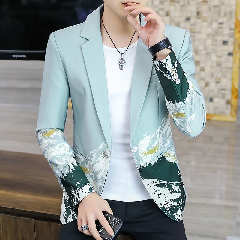 Blazer New Men\'s Fashion Business Gentleman Slim Print British Style Outdoor Performance Trend Wedding Banquet Casual Blazer