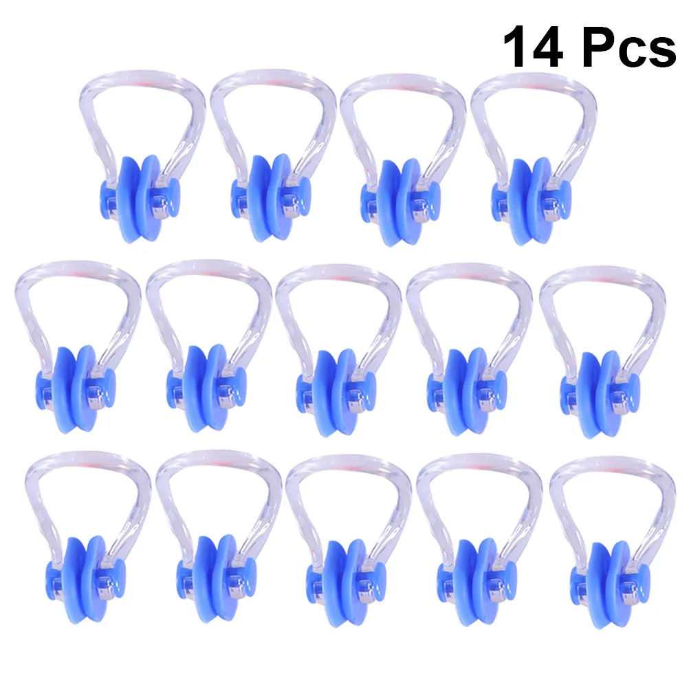 14pcs Swimming Nose Clip Practical Nose Protection Clips Silicone Pool Accessories for Swimming Diving (Blue)
