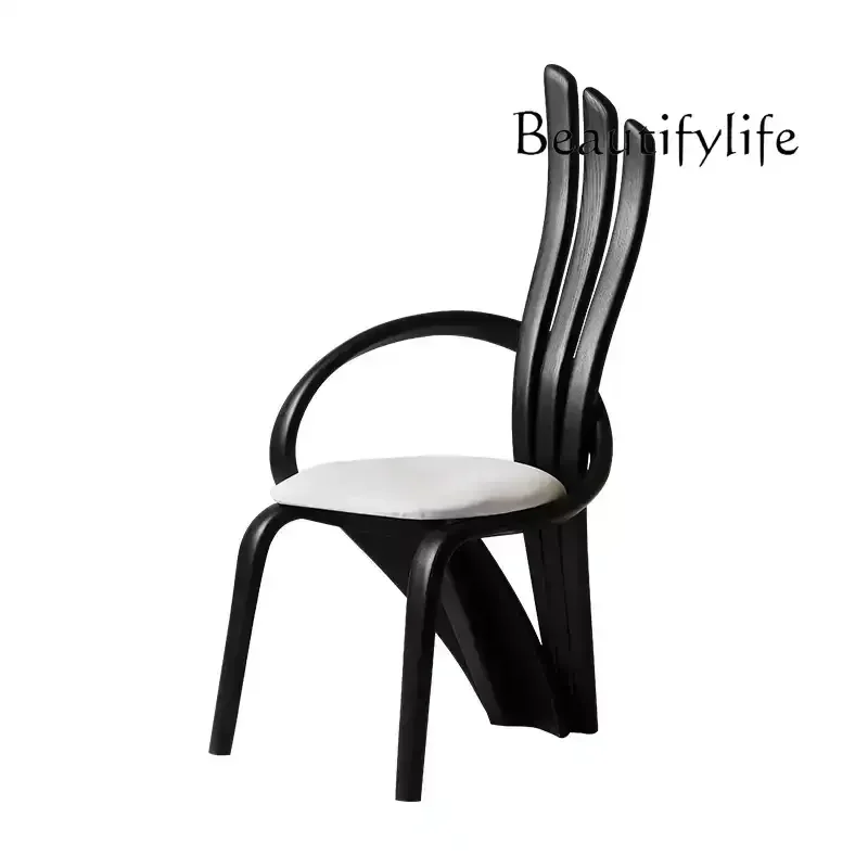 Italian light luxury dining chair wabi wind home high-end solid wood back chair designer creative dining table chair