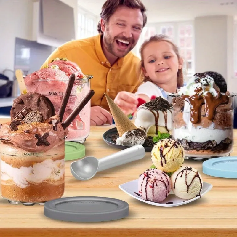 Creami Pints and Lids for Ninja - 4 pack Creamy Icecream Containers Cups Jars Tubs Canisters Set, Smoothie Pot Compatible