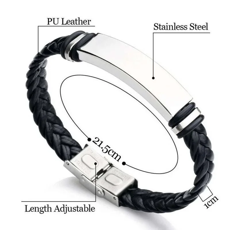 Custom Personalised Engrave Men Leather Bracelet Gift for Boyfriend Husband Brother Father Son   Grey s