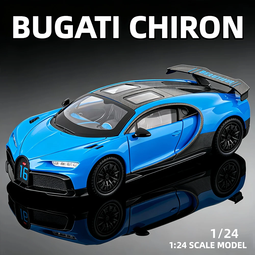 1:24 Bugatti Chiron Sports Car Alloy Diecast Miniature Toy Model Shock Absorption Pull Back Doors Opened Vehices Perfect Present