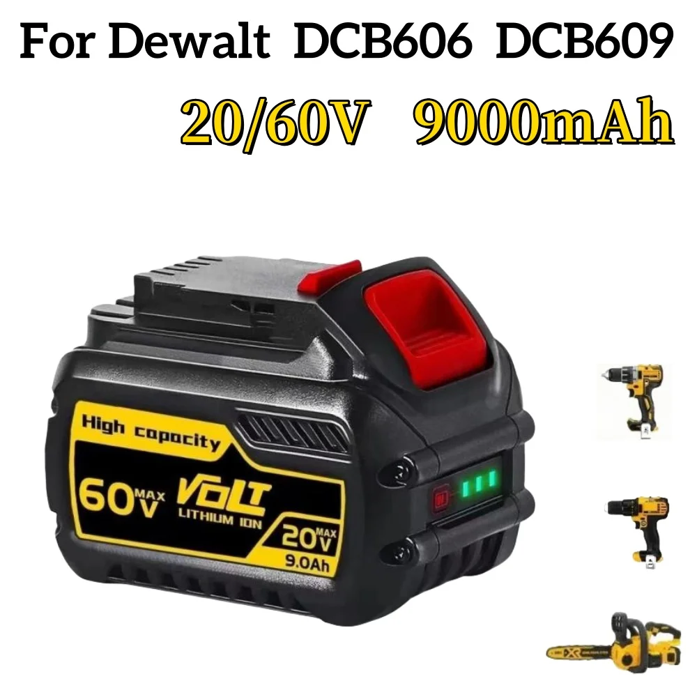 9.0Ah 20V 60V MAX Replacement Battery for Dewalt DCB606 DCB609 DCB205 DCB204 DCB206 DCB209 Power Tools Lithium-Ion Batterie