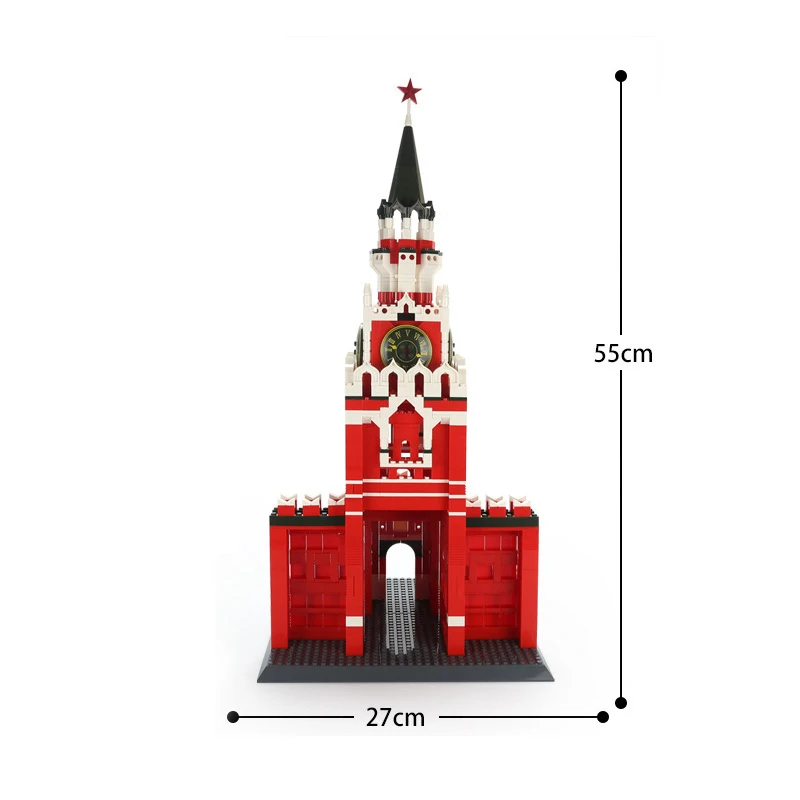 WG5219 World Architecture Moscow Kremlin Clock Tower Desktop Decoration High-Tech Assembly Block Toys Children Boys Adults Gifts