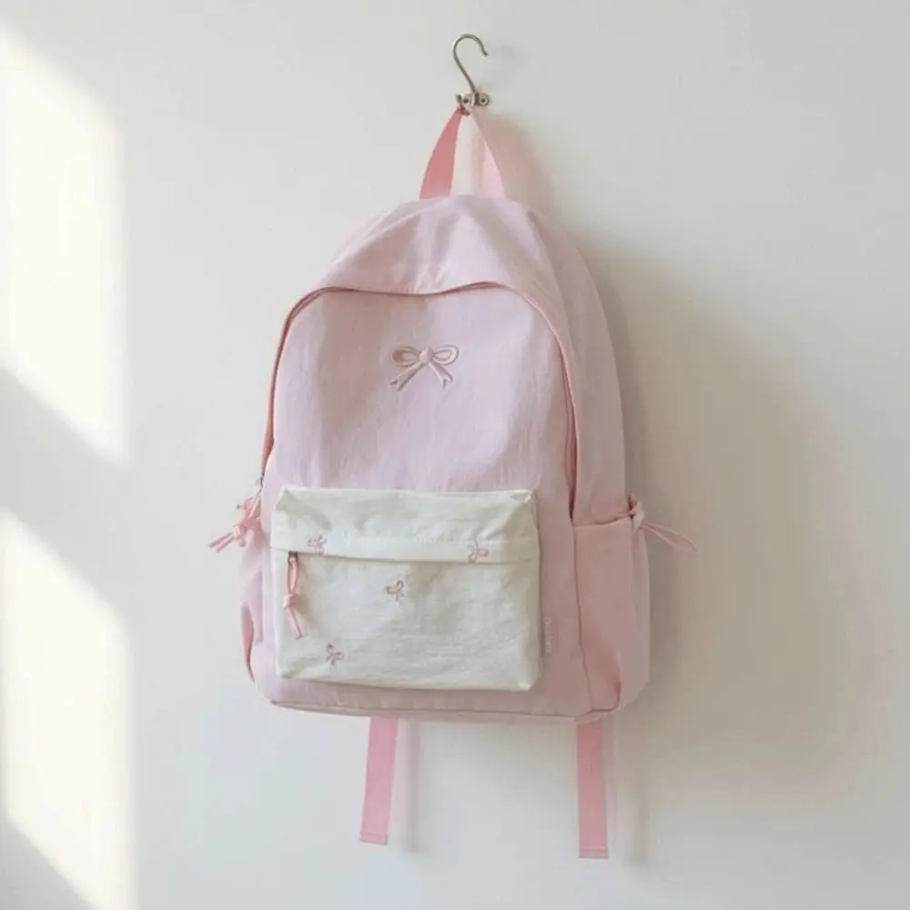 Daypack Canvas Bow Backpack Casual Embroidered Students School Bag Scratch Prevention Polyester Large Capacity Backpack Daily