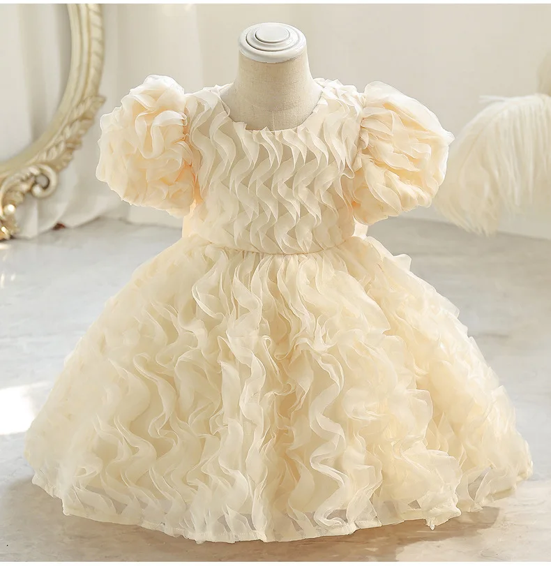 Girls\' Party Dress Princess Christmas Bubble Sleeves Cute and Fashionable Toddler Bow Birthday Christmas Dress Baby Clothes